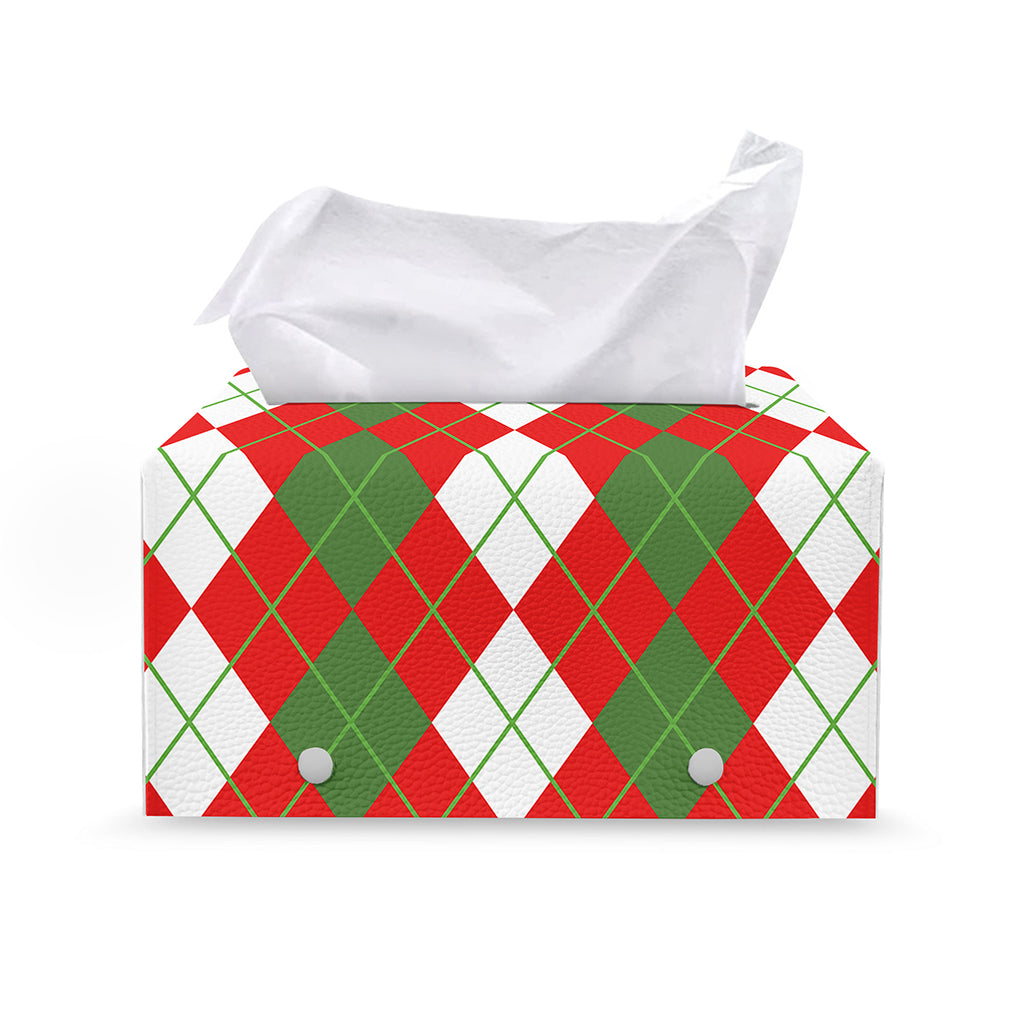 White Green And Red Argyle Pattern Print Leather Tissue Box Cover