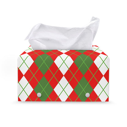 White Green And Red Argyle Pattern Print Leather Tissue Box Cover