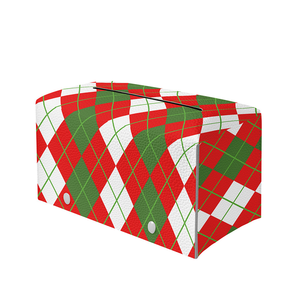 White Green And Red Argyle Pattern Print Leather Tissue Box Cover