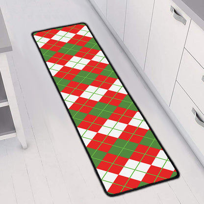 White Green And Red Argyle Pattern Print Long Kitchen Mat