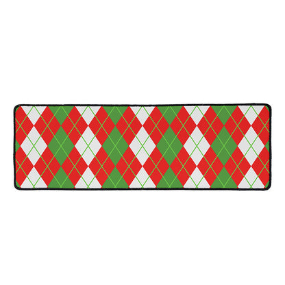 White Green And Red Argyle Pattern Print Long Kitchen Mat