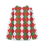 White Green And Red Argyle Pattern Print Long Sleeve Short Coat