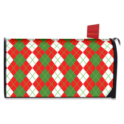 White Green And Red Argyle Pattern Print Mailbox Cover