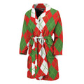 White Green And Red Argyle Pattern Print Men's Bathrobe