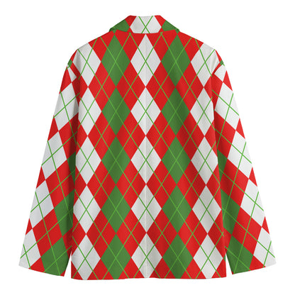 White Green And Red Argyle Pattern Print Men's Blazer