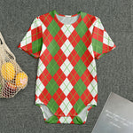 White Green And Red Argyle Pattern Print Men's Bodysuit