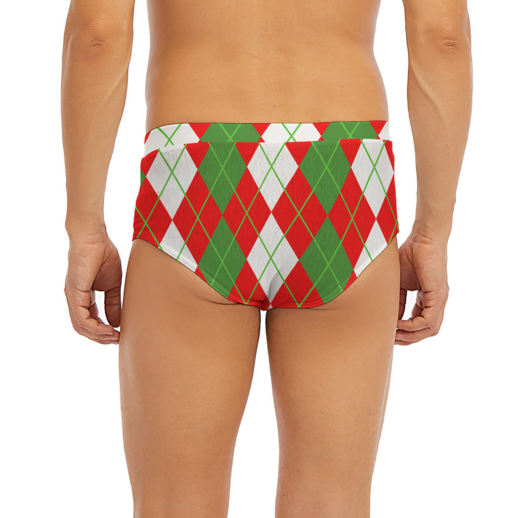 White Green And Red Argyle Pattern Print Men's Briefs