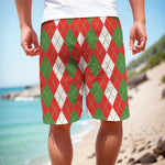 White Green And Red Argyle Pattern Print Men's Cargo Shorts