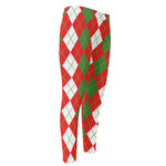 White Green And Red Argyle Pattern Print Men's Compression Pants