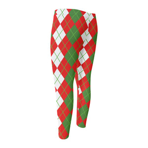 White Green And Red Argyle Pattern Print Men's Compression Pants