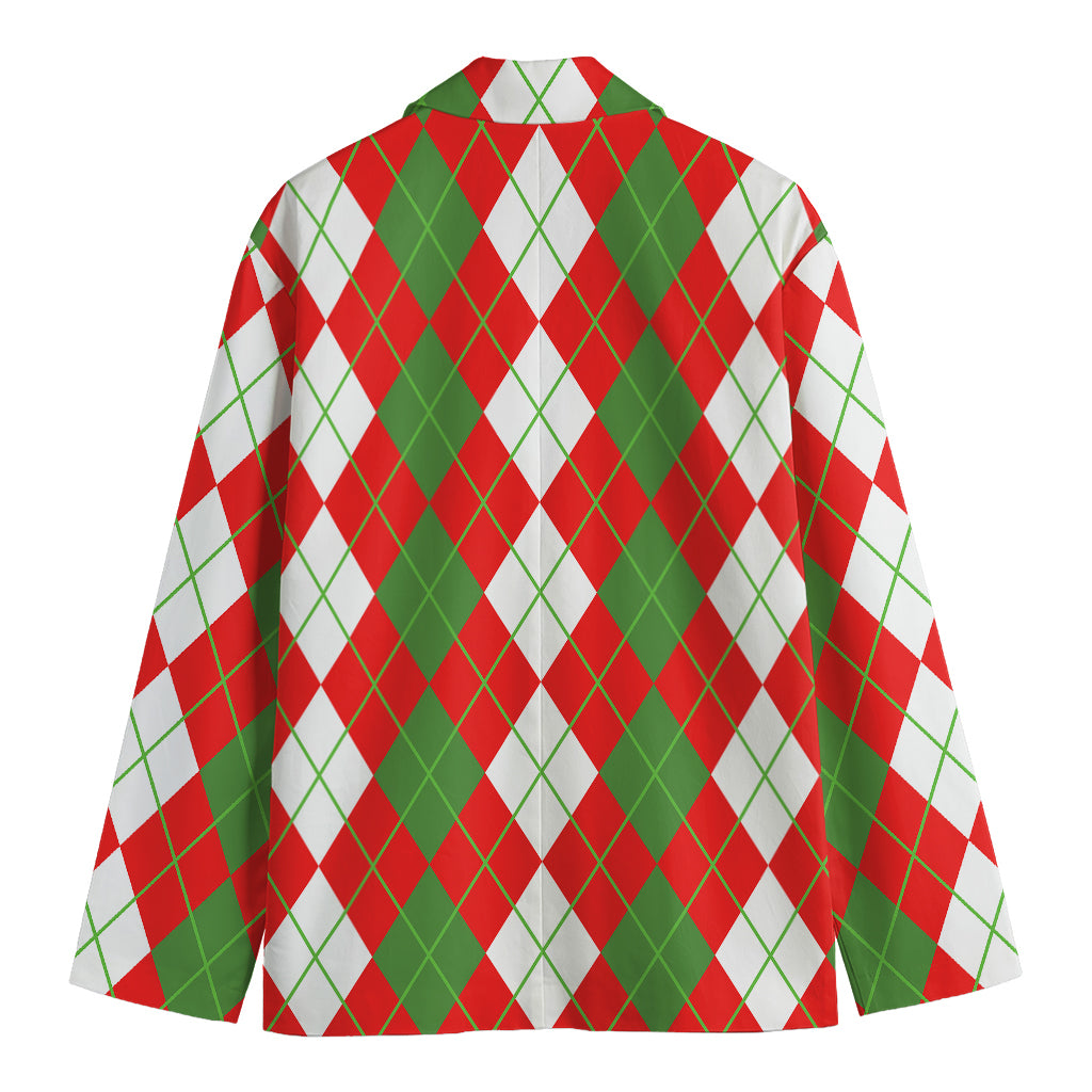 White Green And Red Argyle Pattern Print Men's Cotton Blazer