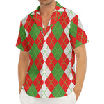 White Green And Red Argyle Pattern Print Men's Deep V-Neck Shirt