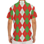 White Green And Red Argyle Pattern Print Men's Deep V-Neck Shirt