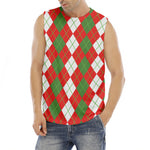 White Green And Red Argyle Pattern Print Men's Fitness Tank Top