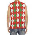 White Green And Red Argyle Pattern Print Men's Fitness Tank Top