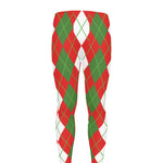 White Green And Red Argyle Pattern Print Men's leggings
