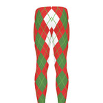 White Green And Red Argyle Pattern Print Men's leggings