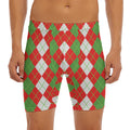 White Green And Red Argyle Pattern Print Men's Long Boxer Briefs