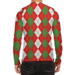 White Green And Red Argyle Pattern Print Men's Long Sleeve Rash Guard