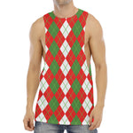 White Green And Red Argyle Pattern Print Men's Muscle Tank Top