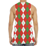 White Green And Red Argyle Pattern Print Men's Muscle Tank Top
