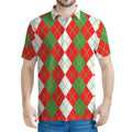White Green And Red Argyle Pattern Print Men's Polo Shirt