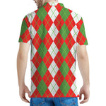 White Green And Red Argyle Pattern Print Men's Polo Shirt