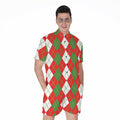 White Green And Red Argyle Pattern Print Men's Romper
