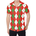 White Green And Red Argyle Pattern Print Men's Shirt