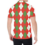 White Green And Red Argyle Pattern Print Men's Shirt
