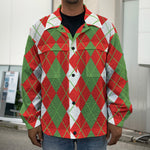 White Green And Red Argyle Pattern Print Men's Shirt Jacket