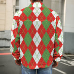 White Green And Red Argyle Pattern Print Men's Shirt Jacket