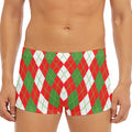 White Green And Red Argyle Pattern Print Men's Short Boxer Briefs