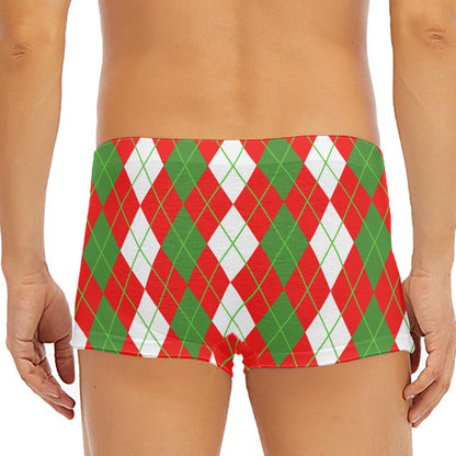 White Green And Red Argyle Pattern Print Men's Short Boxer Briefs