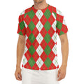 White Green And Red Argyle Pattern Print Men's Short Sleeve Rash Guard