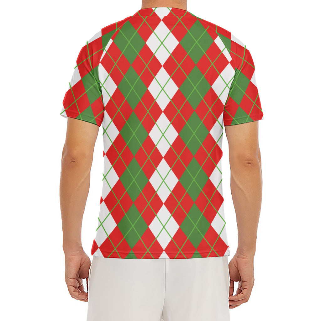 White Green And Red Argyle Pattern Print Men's Short Sleeve Rash Guard