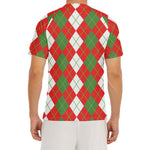 White Green And Red Argyle Pattern Print Men's Short Sleeve Rash Guard