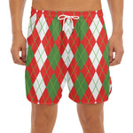 White Green And Red Argyle Pattern Print Men's Split Running Shorts