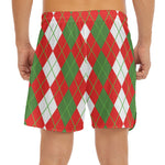 White Green And Red Argyle Pattern Print Men's Split Running Shorts