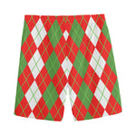 White Green And Red Argyle Pattern Print Men's Sports Shorts