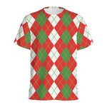 White Green And Red Argyle Pattern Print Men's Sports T-Shirt