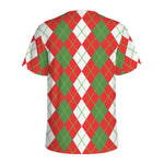White Green And Red Argyle Pattern Print Men's Sports T-Shirt