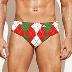 White Green And Red Argyle Pattern Print Men's Swim Briefs