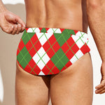 White Green And Red Argyle Pattern Print Men's Swim Briefs