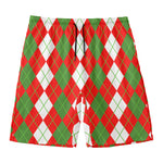 White Green And Red Argyle Pattern Print Men's Swim Trunks