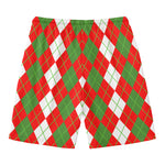 White Green And Red Argyle Pattern Print Men's Swim Trunks