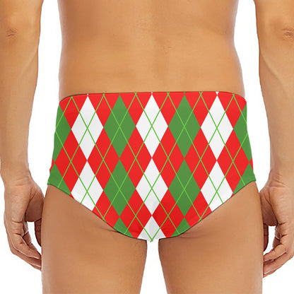 White Green And Red Argyle Pattern Print Men's Triangle Swim Briefs