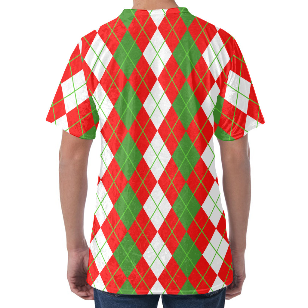 White Green And Red Argyle Pattern Print Men's Velvet T-Shirt
