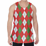 White Green And Red Argyle Pattern Print Men's Velvet Tank Top