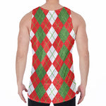 White Green And Red Argyle Pattern Print Men's Velvet Tank Top